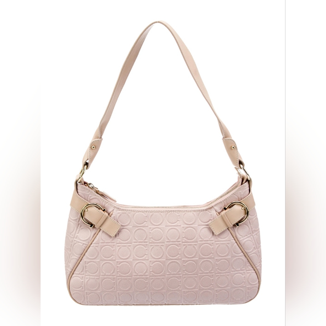Vintage Salvatore Ferragamo Gancini Shoulder Bag Pink/ Beige Y2k